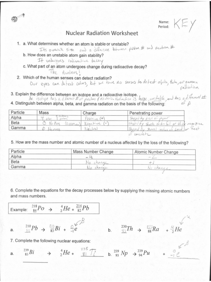 Nuclear Radiation Decay Equations WORKSHEET KEY  PDF