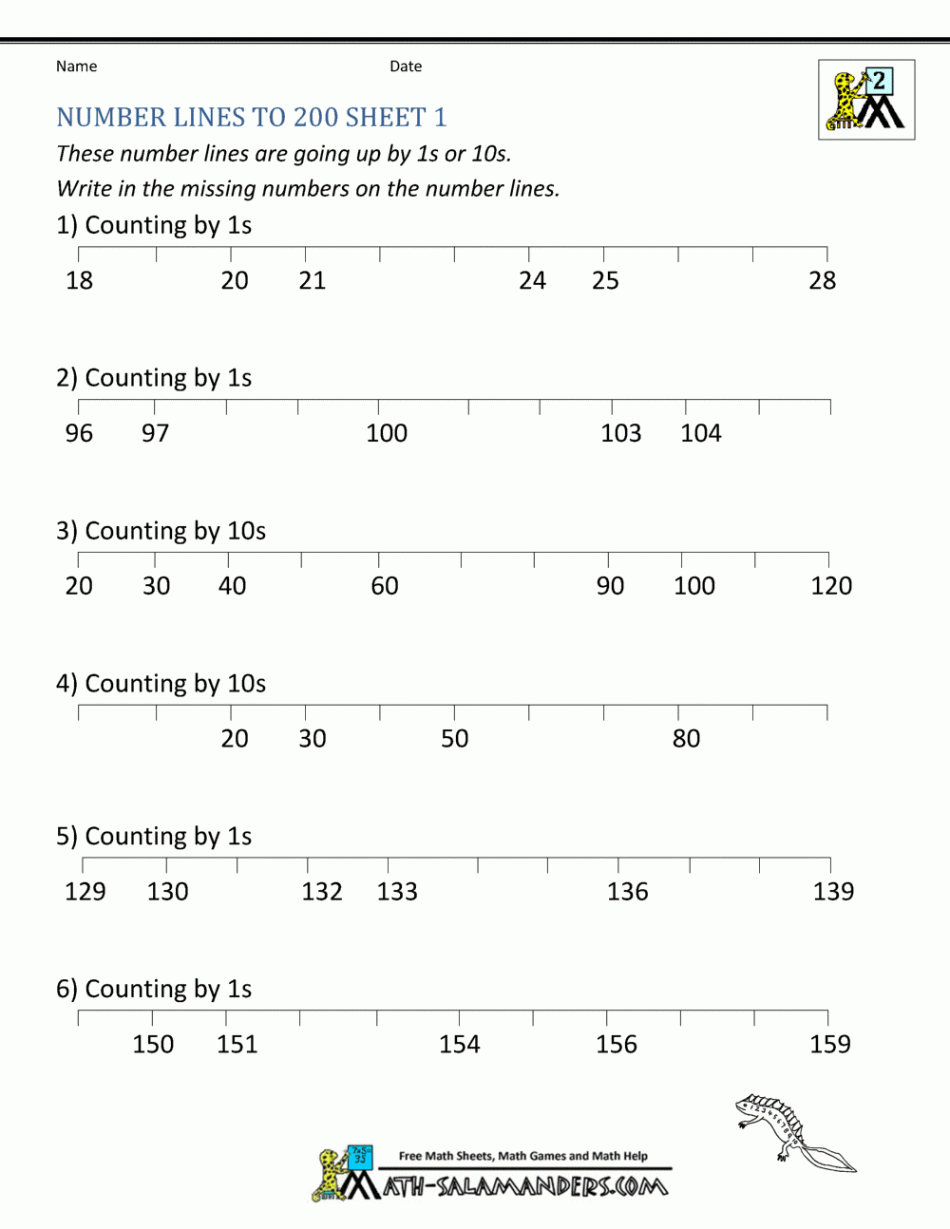 Number Line Worksheets up to