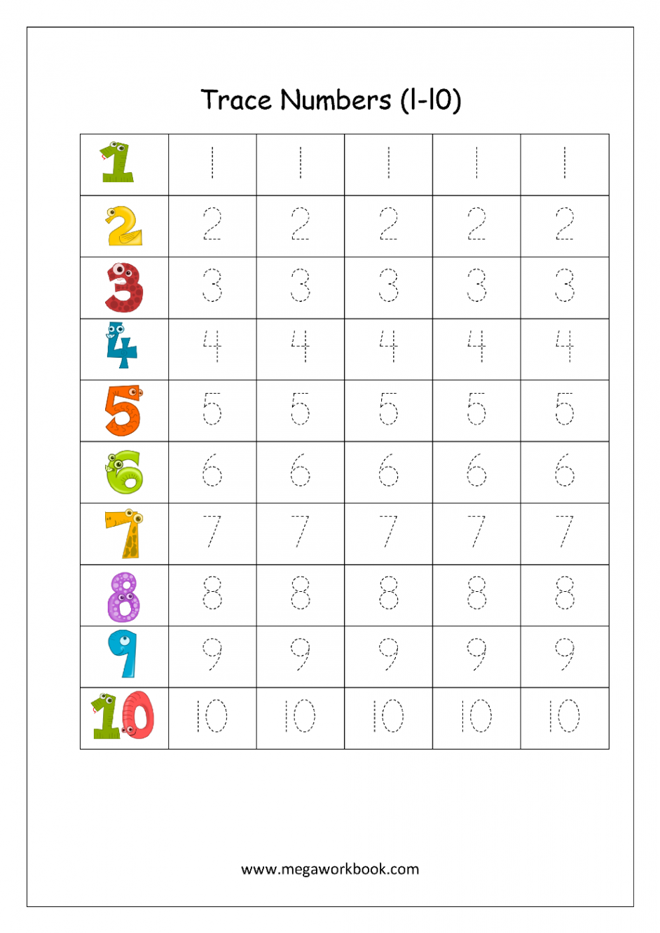 Number Tracing - Tracing Numbers - Number Tracing Worksheets