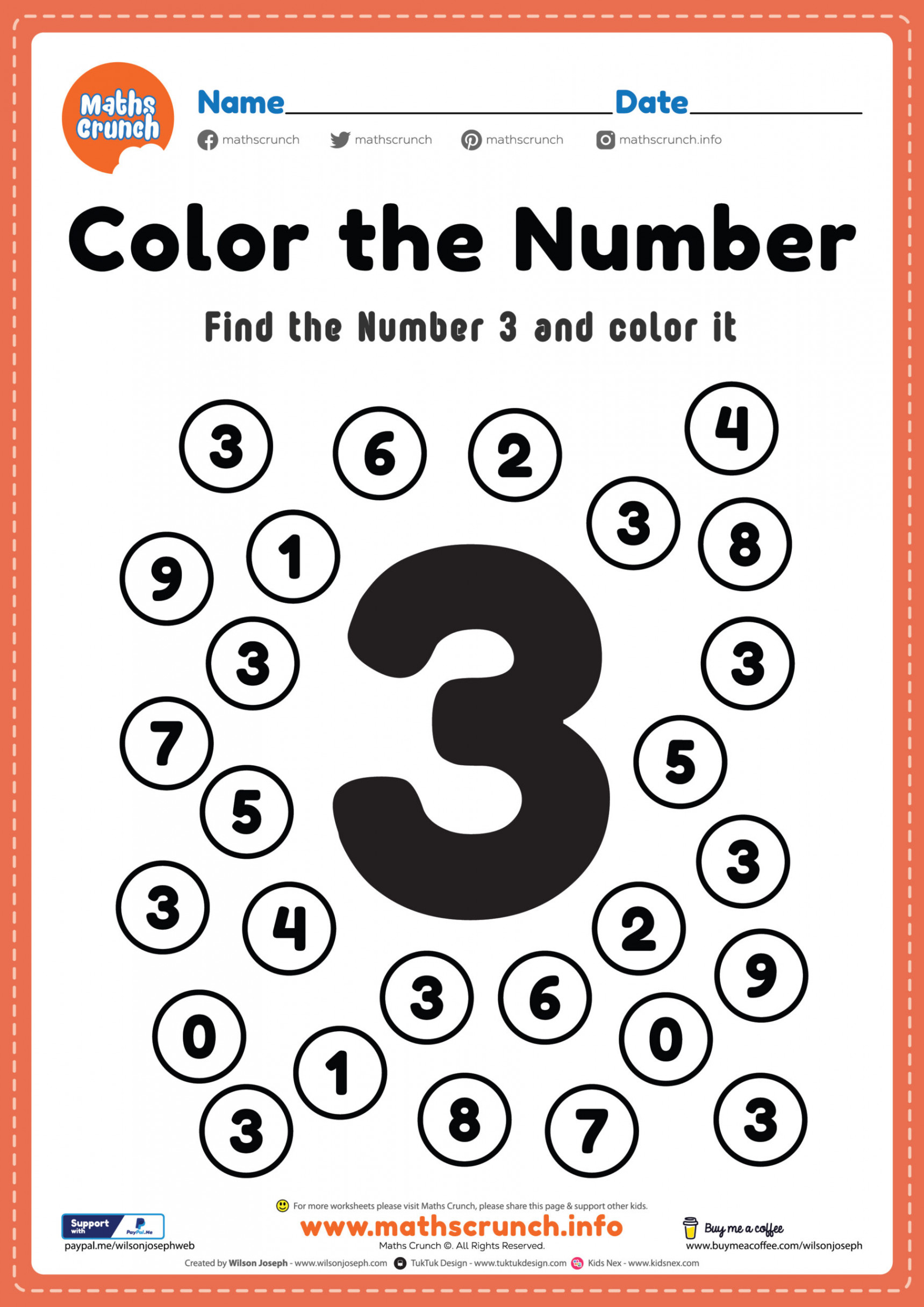 Number Worksheet, Number  Coloring - Free Printable PDF