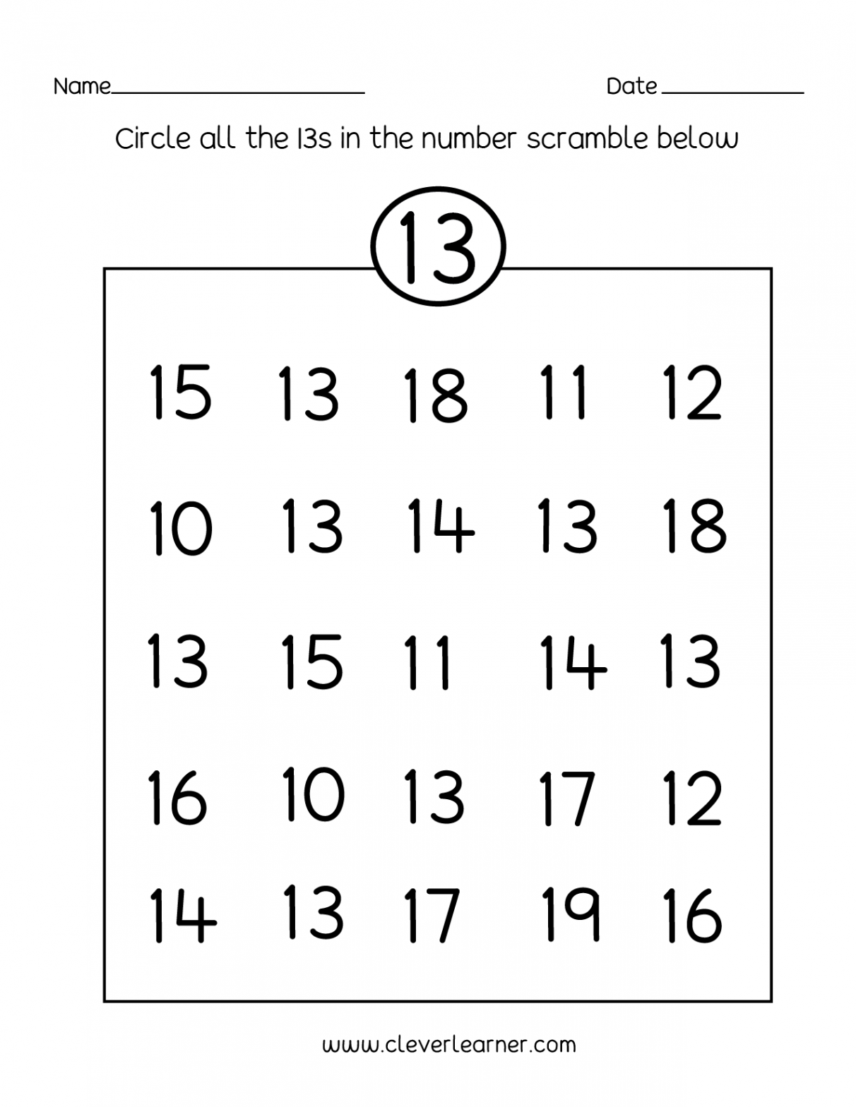 Number  writing, counting and identification printable