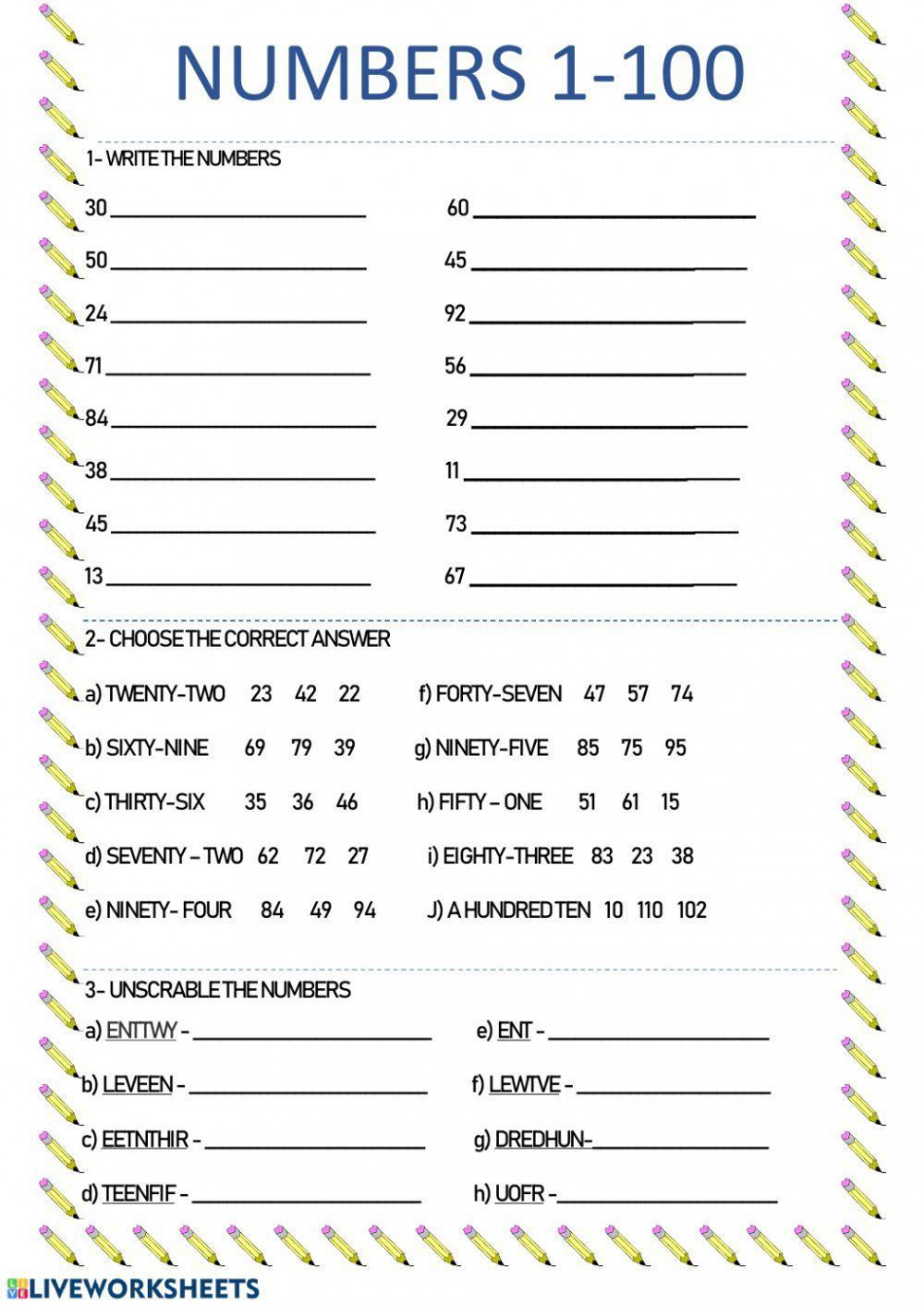 Numbers -00 online activity  Live Worksheets