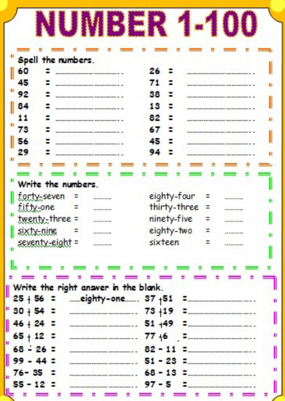 Numbers  TO 00 activity  Live Worksheets