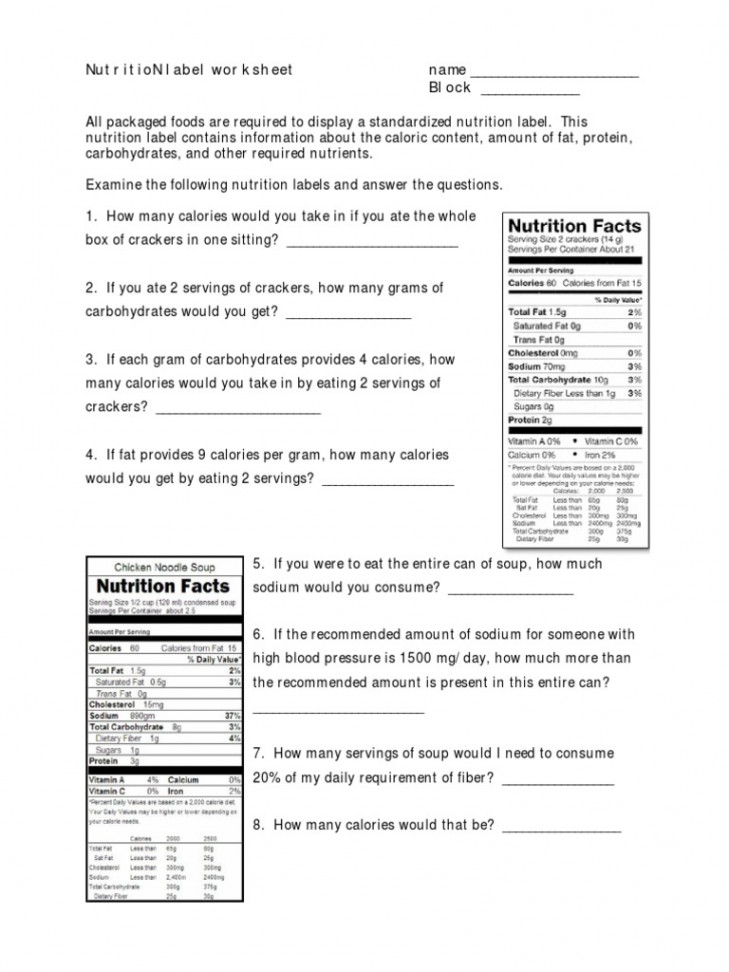 Nutrition Label Worksheet PDF  PDF  Nutrition Facts Label  Food