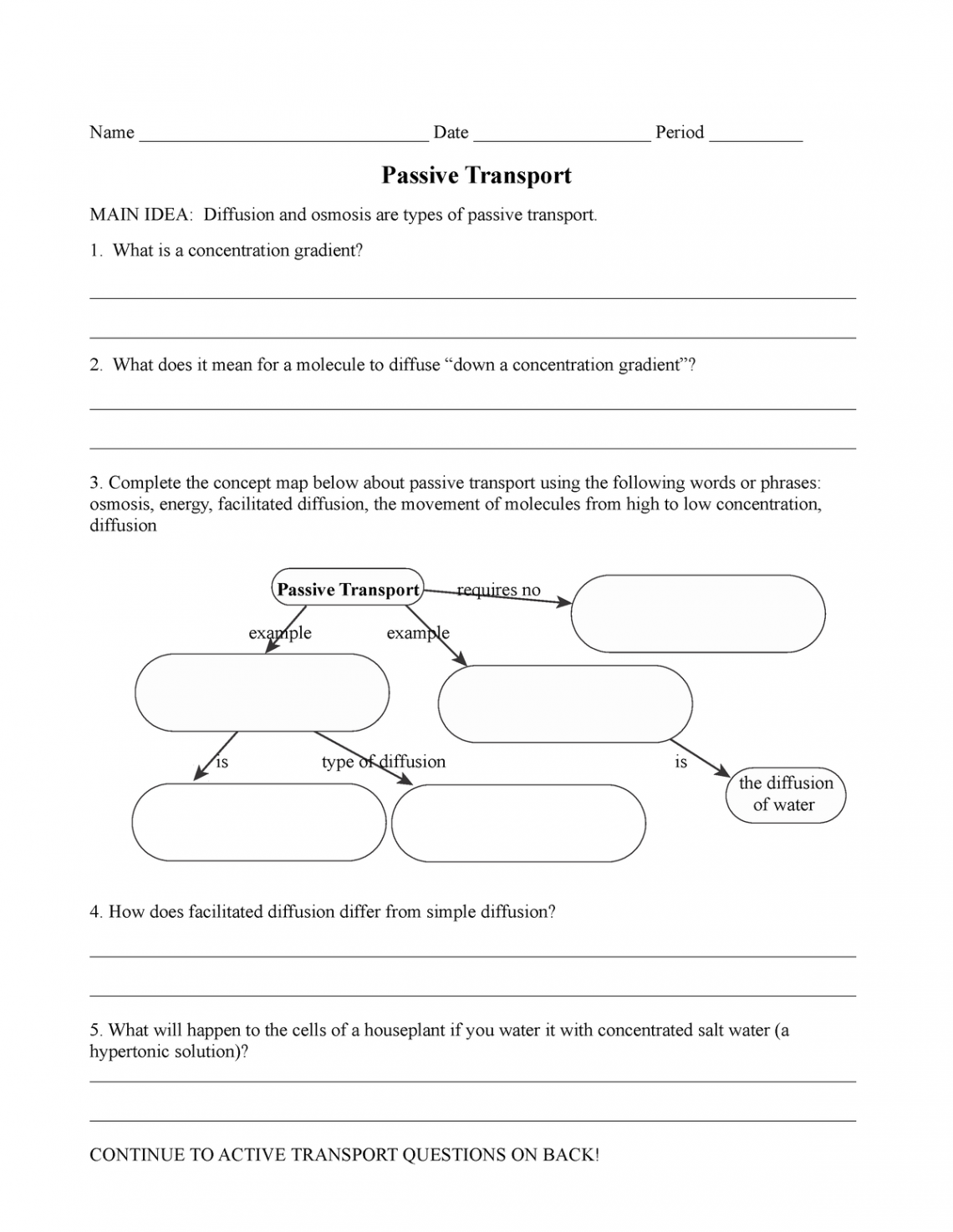 Passive Transport Worksheet This document contains lecture notes