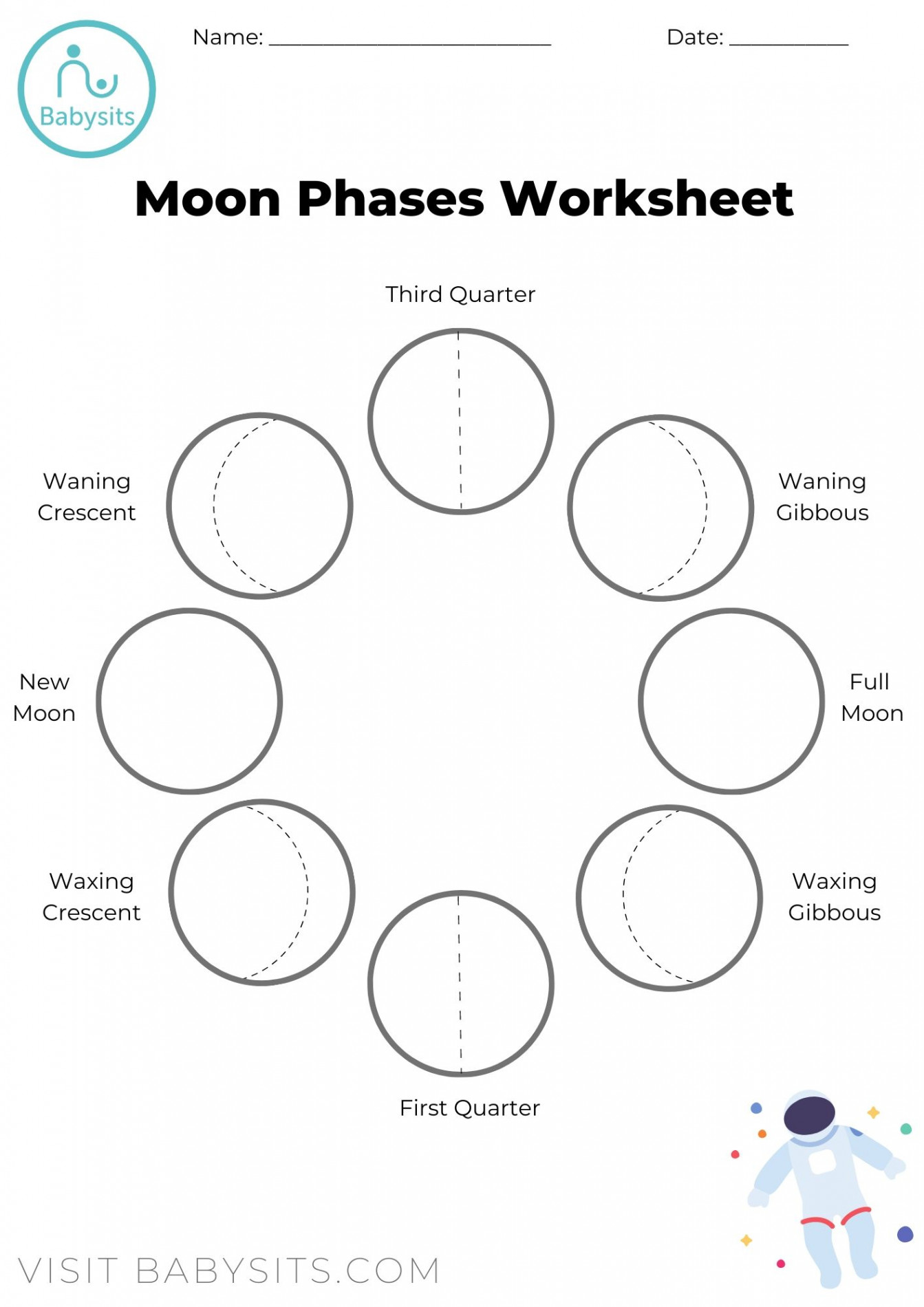 Phases of the Moon Space Crafts for Kids with Moon Phases Worksheet