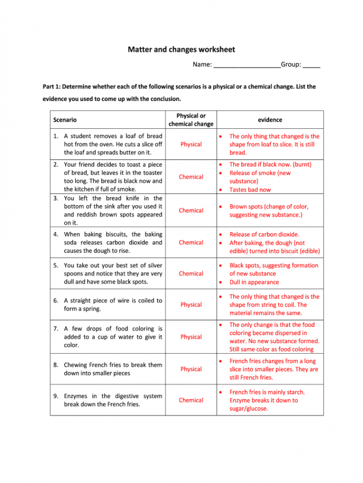 Physical And Chemical Changes Worksheet - Fill Online, Printable