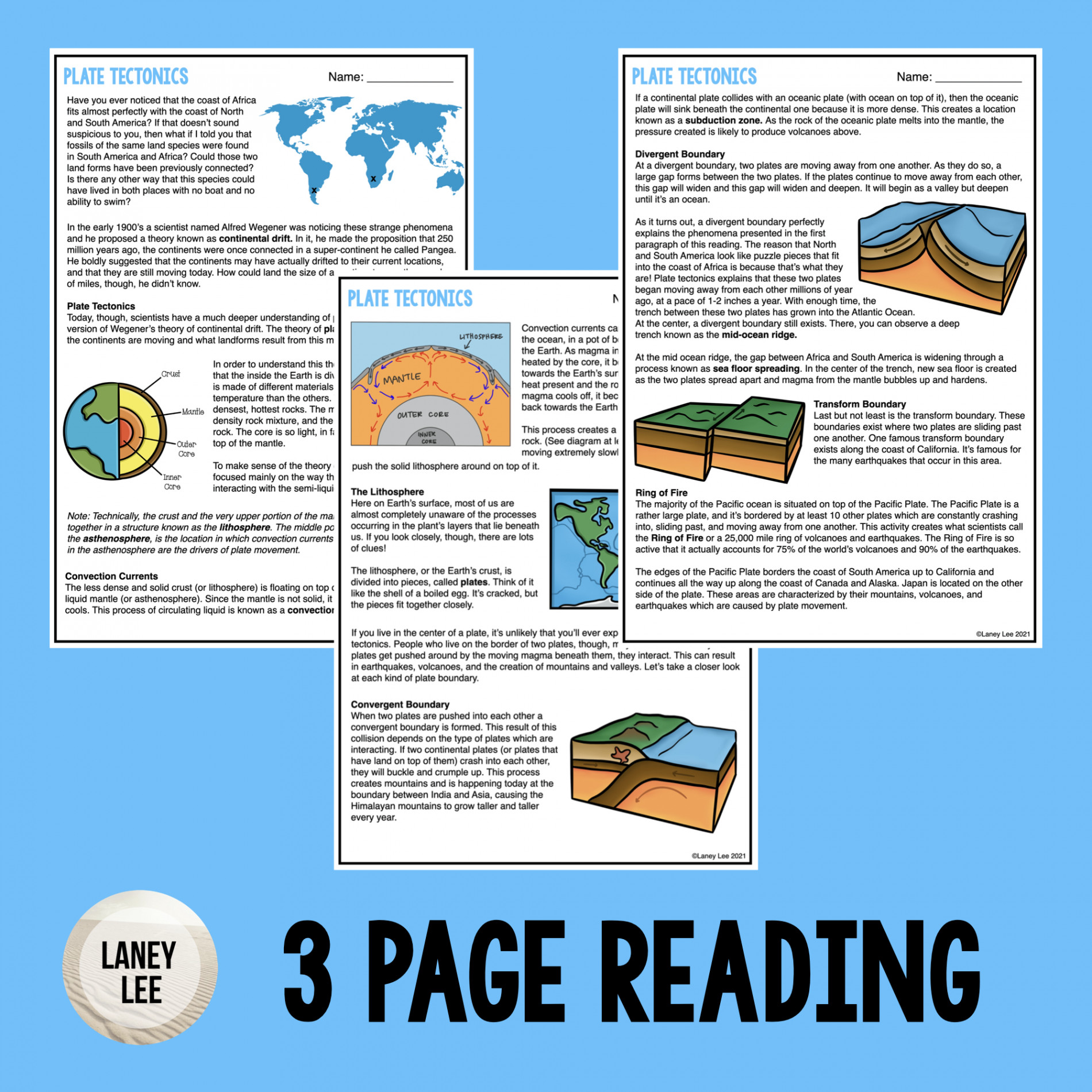 Plate Tectonics Reading - Reading Comprehension Worksheets