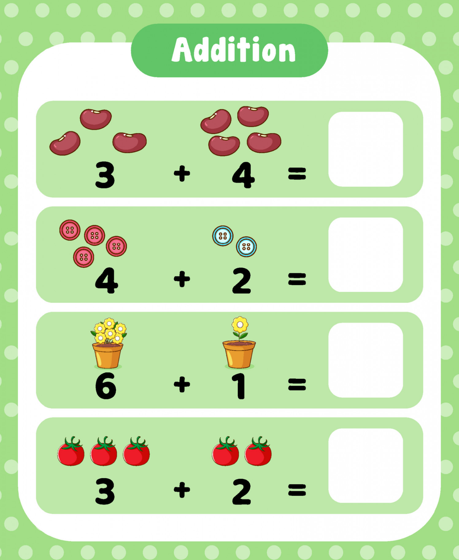 Preschool addition math worksheet template  Vector Art at