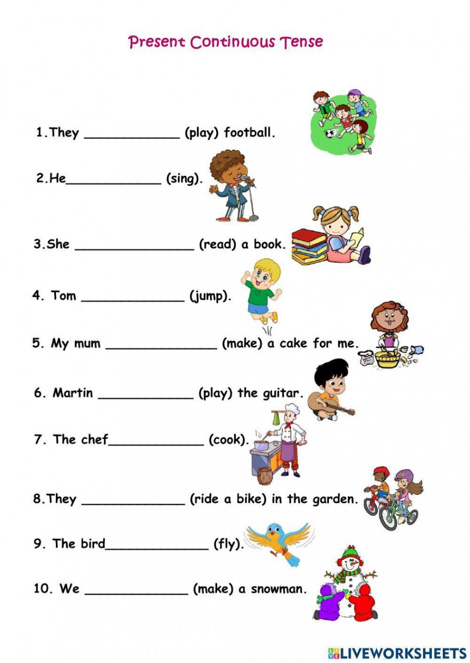 Present Continuous Tense interactive activity for Grade   Live