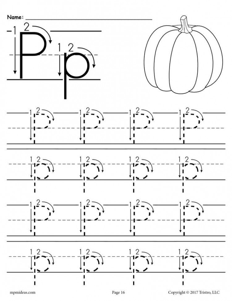 Printable Letter P Tracing Worksheet With Number and Arrow Guides