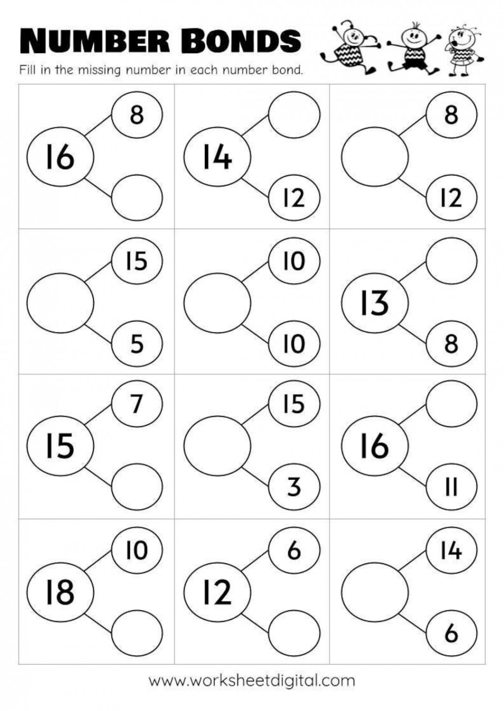 Printable Number Bonds Math Worksheets Numbers  to