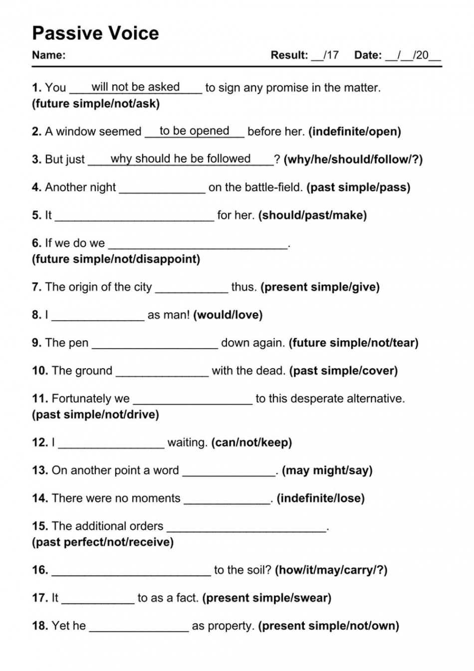 Printable Passive Voice PDF Worksheets with Answers - Grammarism