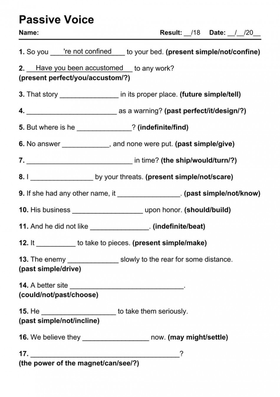 Printable Passive Voice PDF Worksheets with Answers - Grammarism