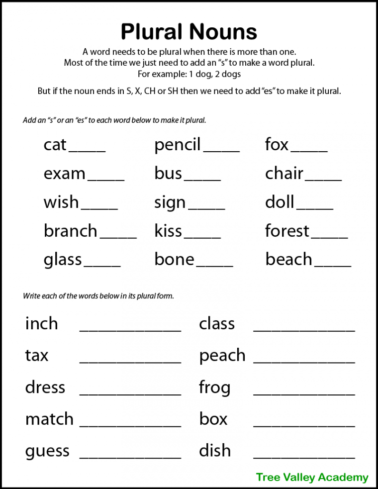 Printable Plural Nouns Worksheets for Kids - Tree Valley Academy