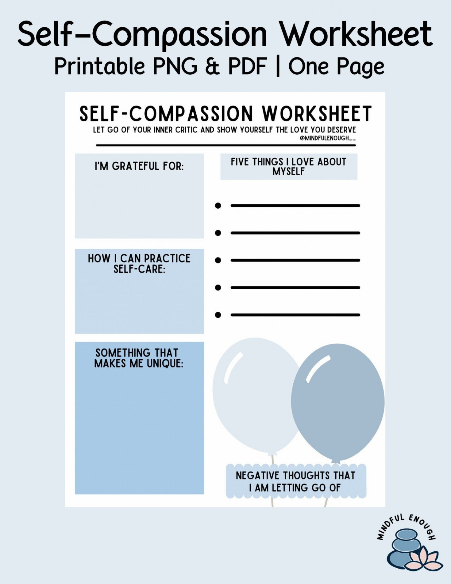 Printable Self-Compassion Worksheet  Self-Love Journal  Printable  PDF   PNG