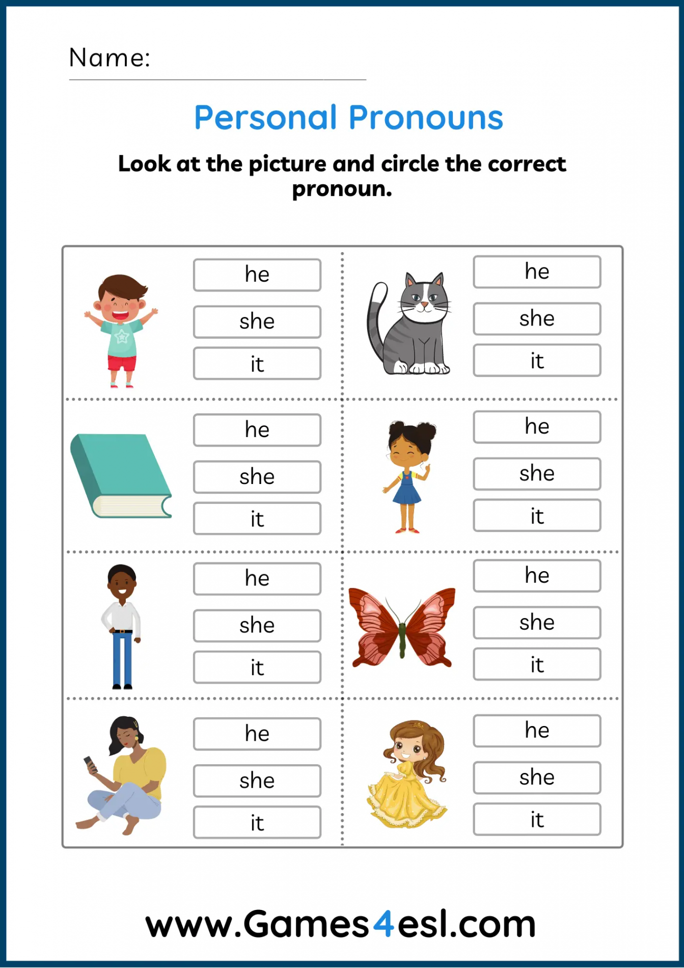 Pronoun Worksheets  Gamesesl