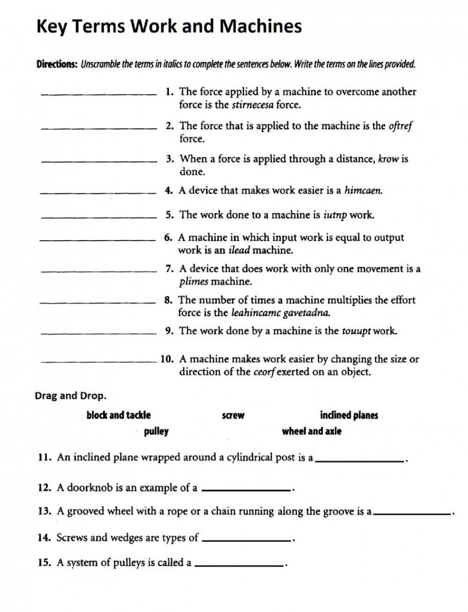 PS--Key Terms Work and Machines worksheet  Live Worksheets