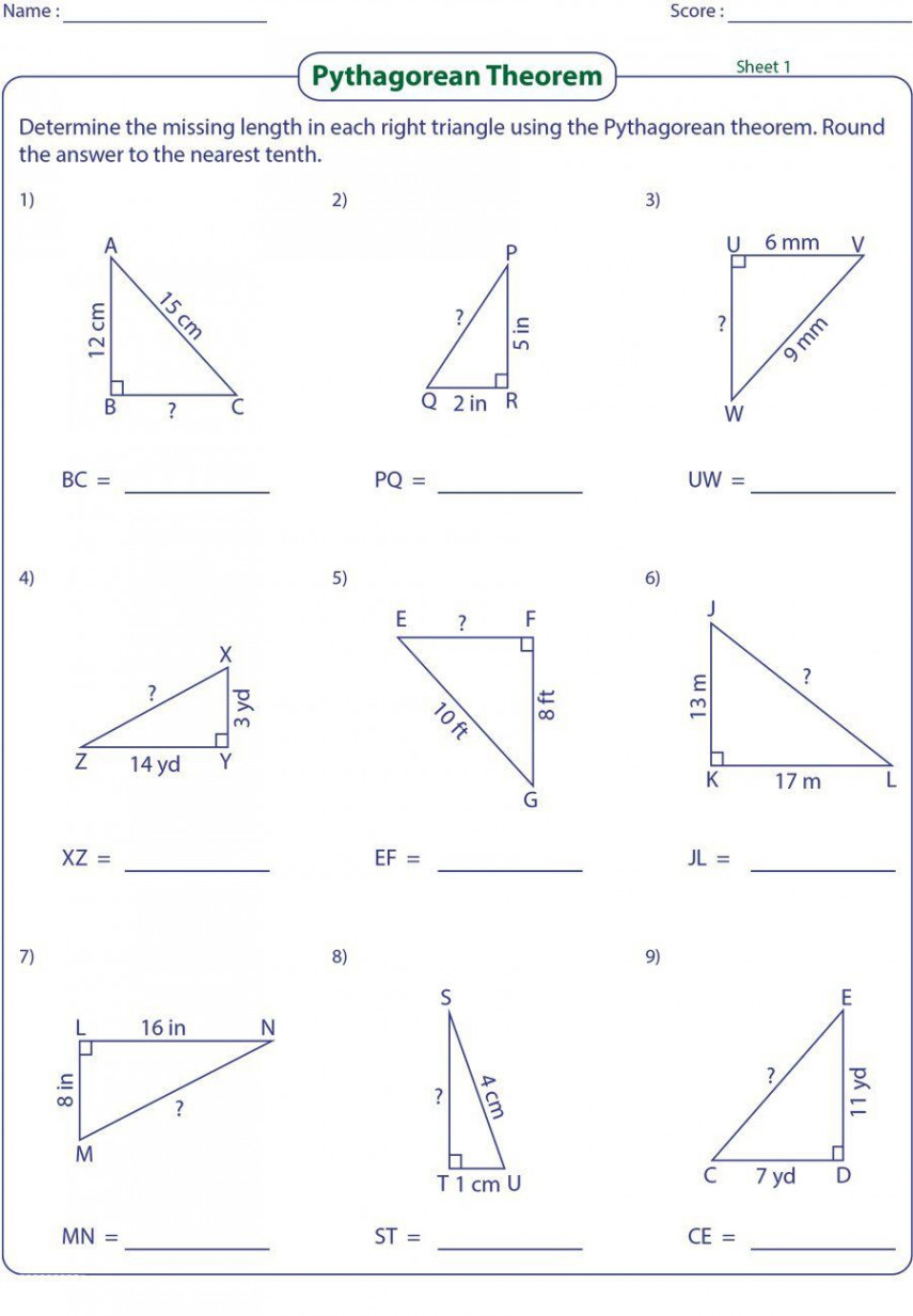 Pythagorean Theorem Worksheet - pythagorean theorem worksheet