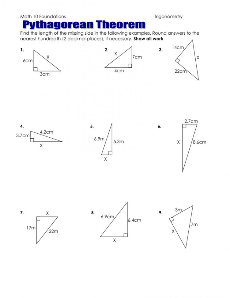 Pythagorean Theorem - worksheet to hand in  Pythagorean theorem