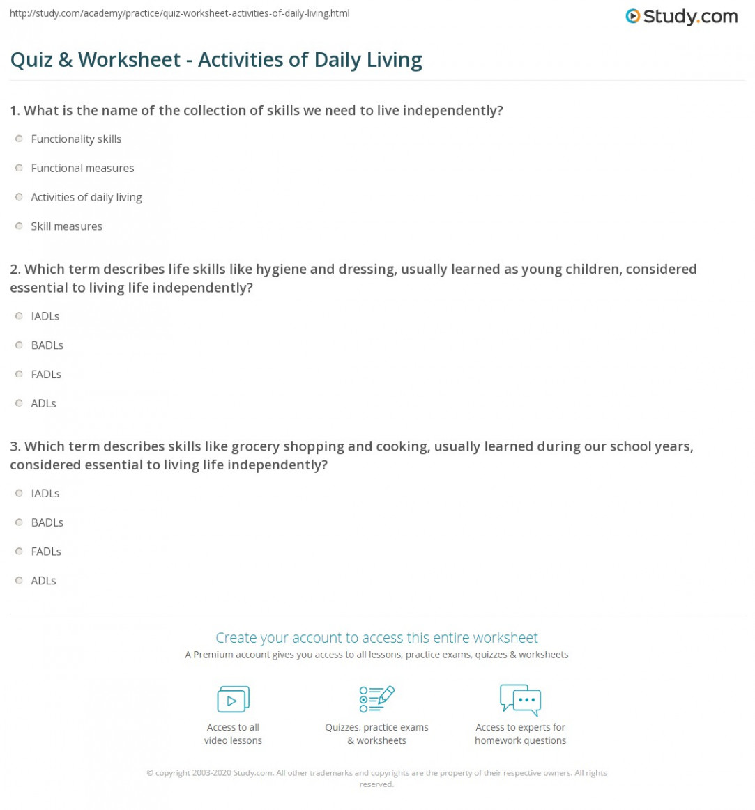 Quiz & Worksheet - Activities of Daily Living  Study