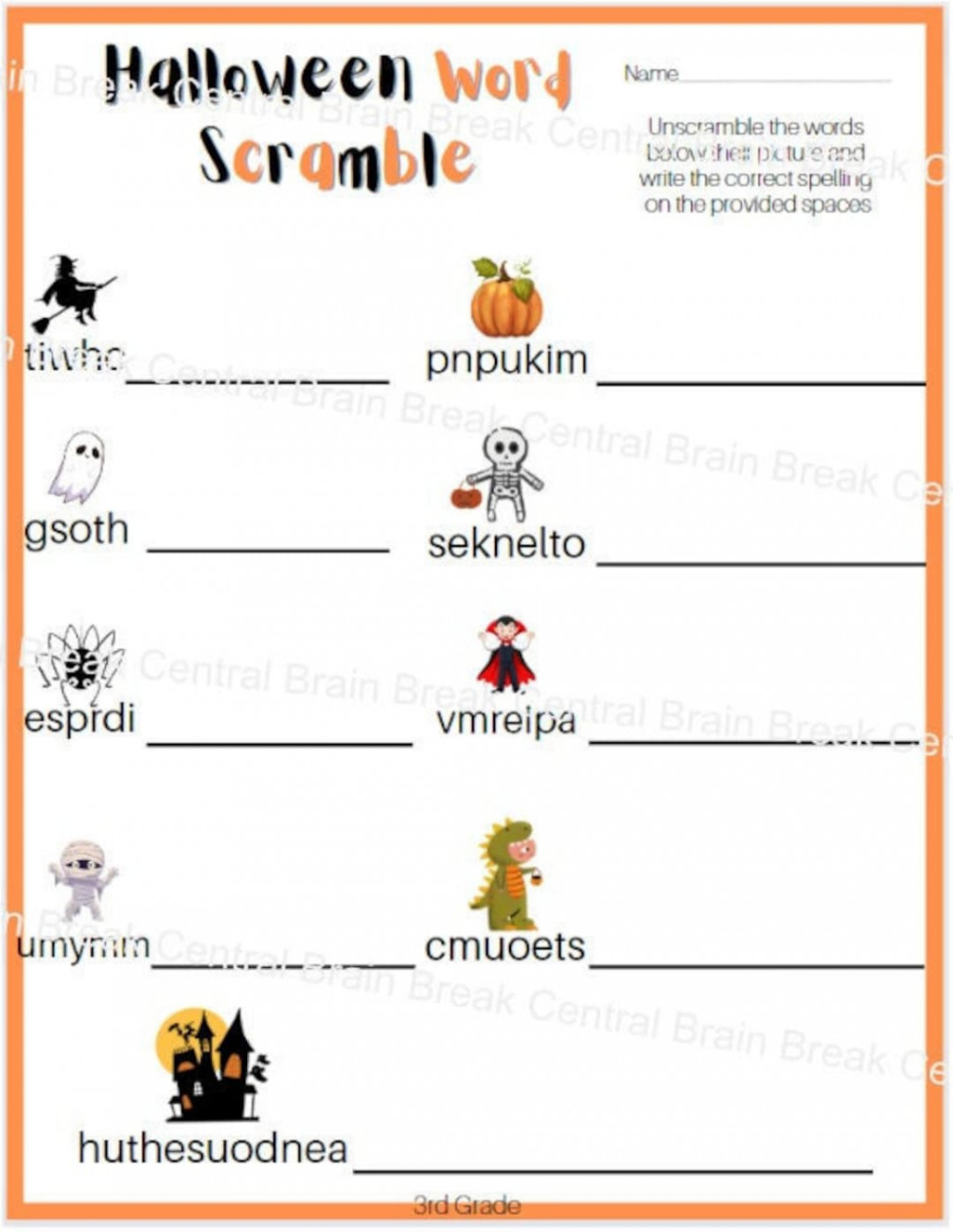 rd Grade Halloween Word Scramble Worksheet With Answer Key - Etsy