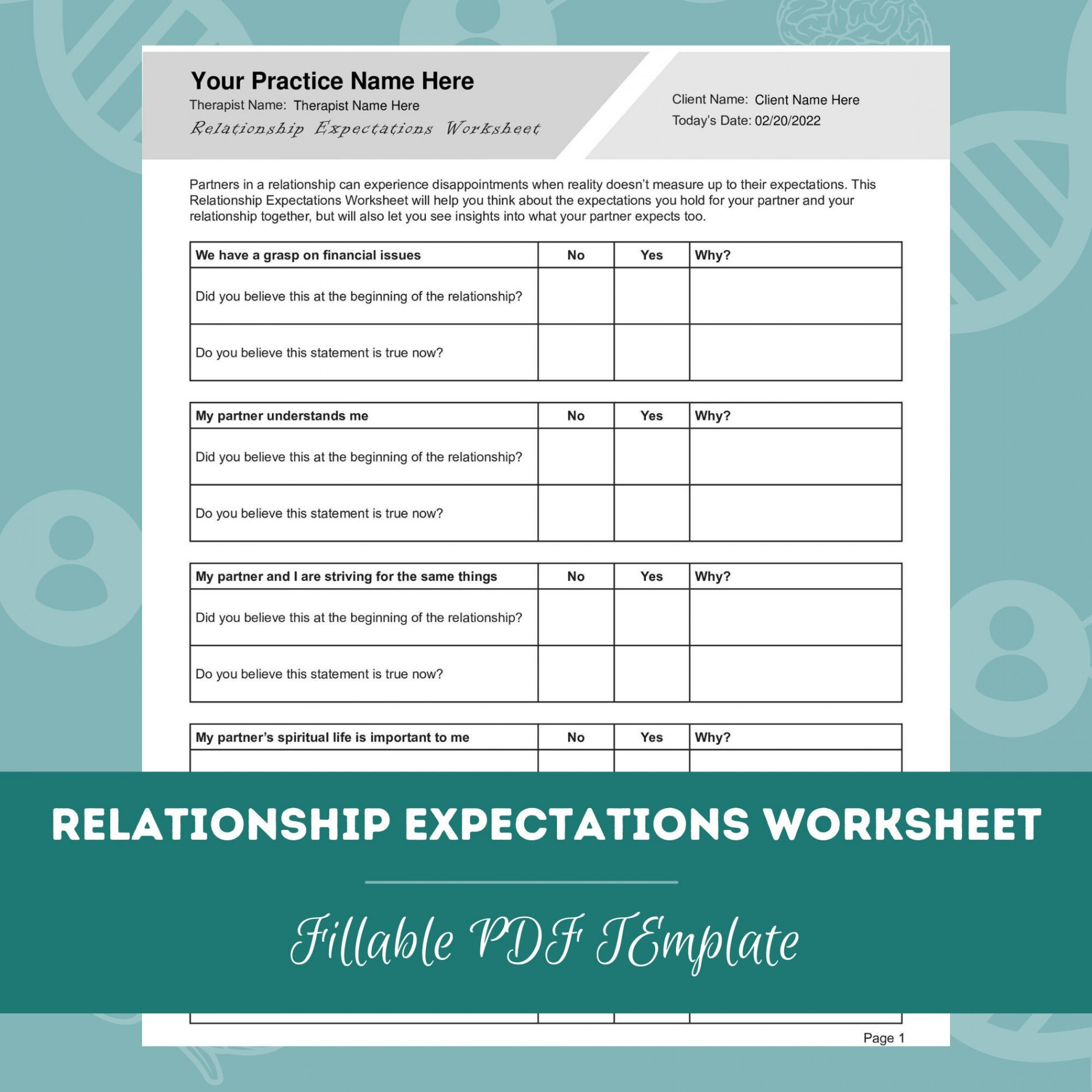 Relationship Expectations Worksheet Editable / Fillable PDF - Etsy