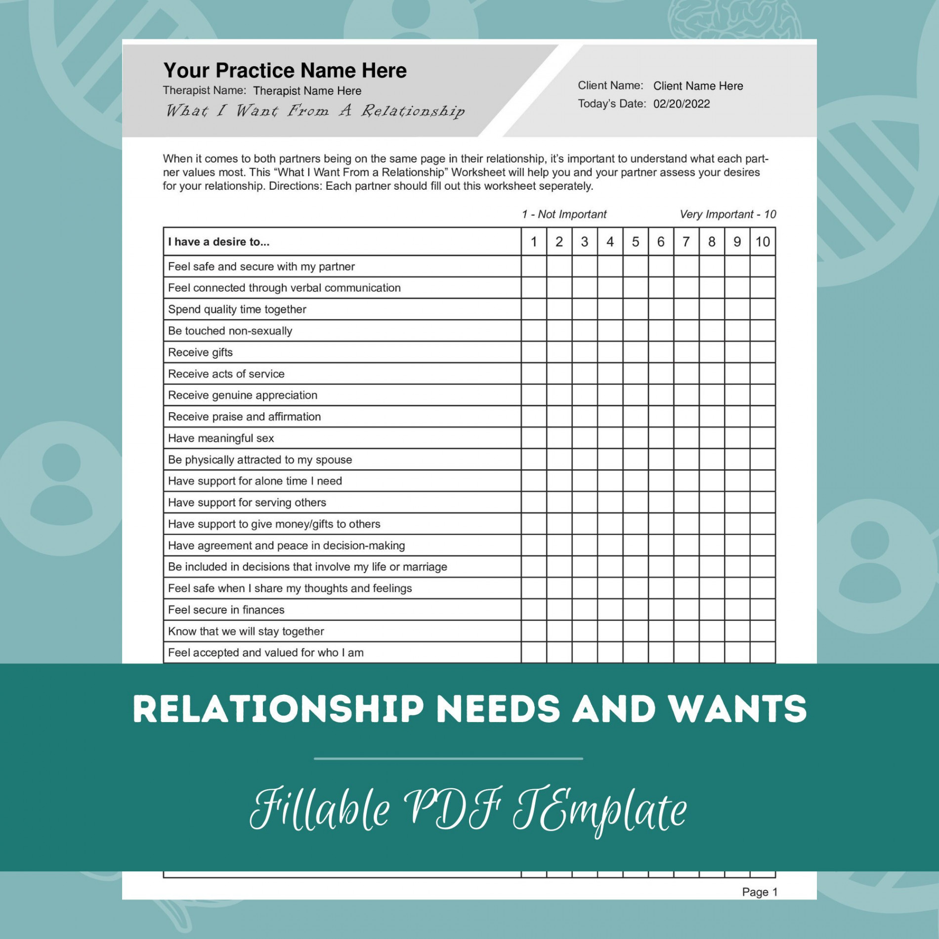 Relationship Needs and Wants Worksheet Editable / Fillable - Etsy