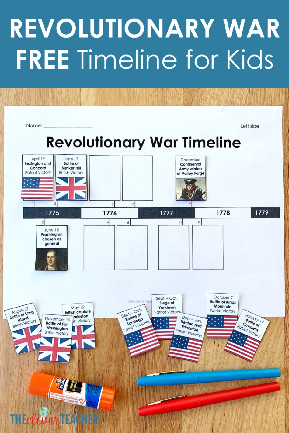 Revolutionary War Timeline for Kids: Free from The Clever Teacher