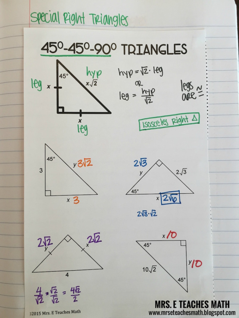 Right Triangles Interactive Notebook Pages  Mrs