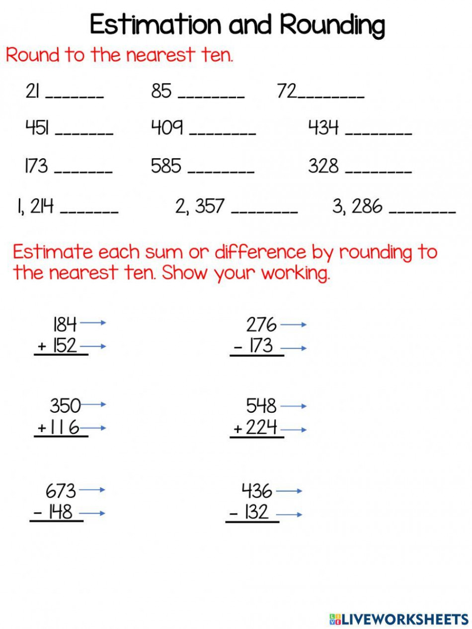 Rounding and estimation worksheet  Live Worksheets