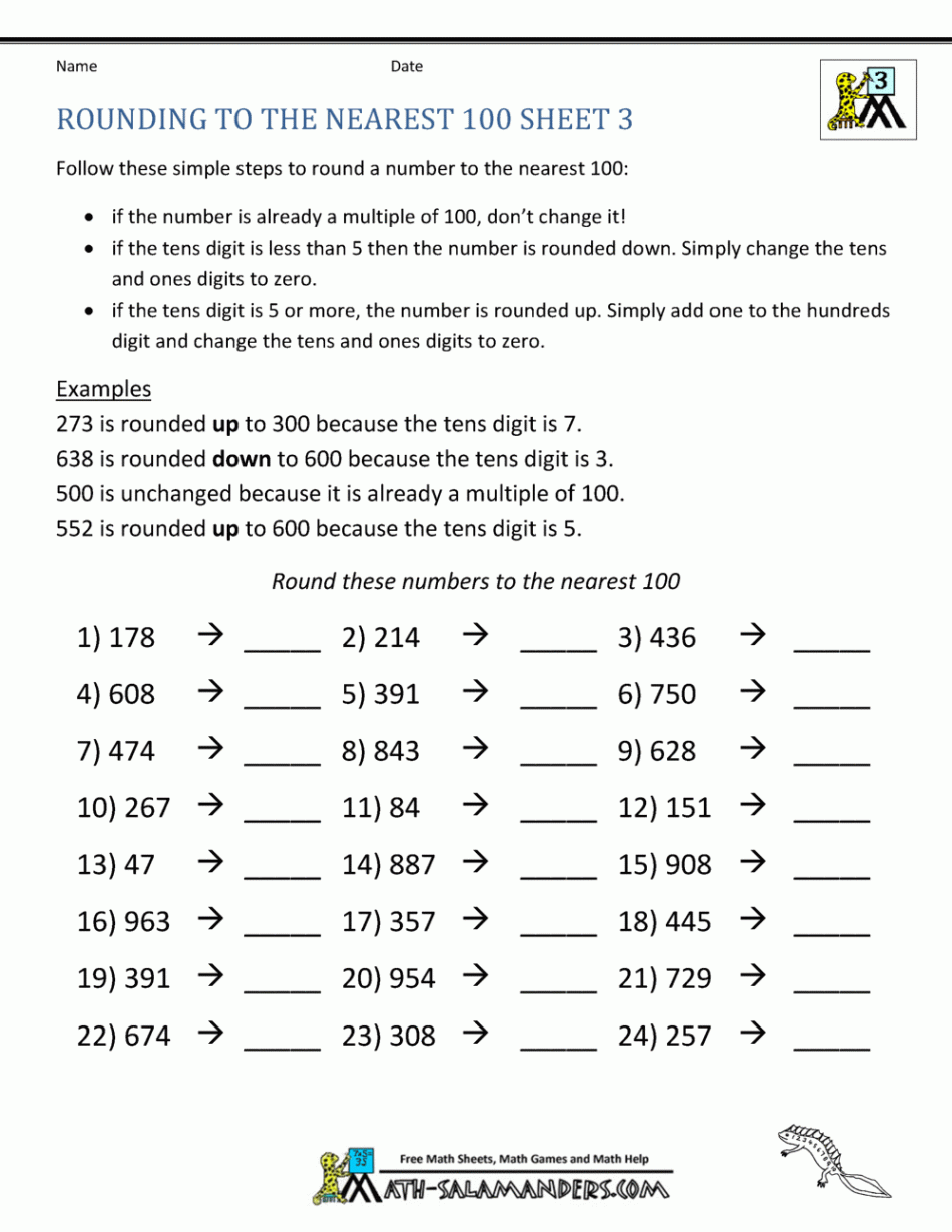 Rounding to the nearest  Worksheets