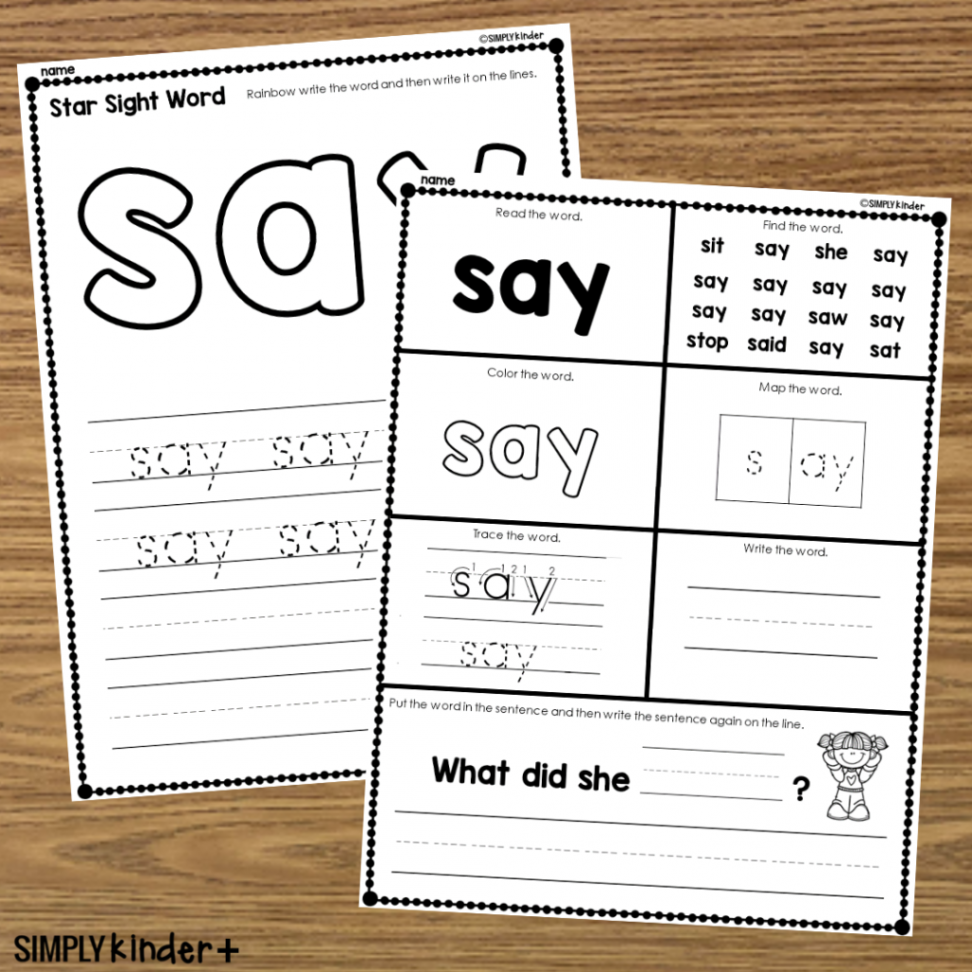 Say - Sight Word Printable Activities - Simply Kinder Plus