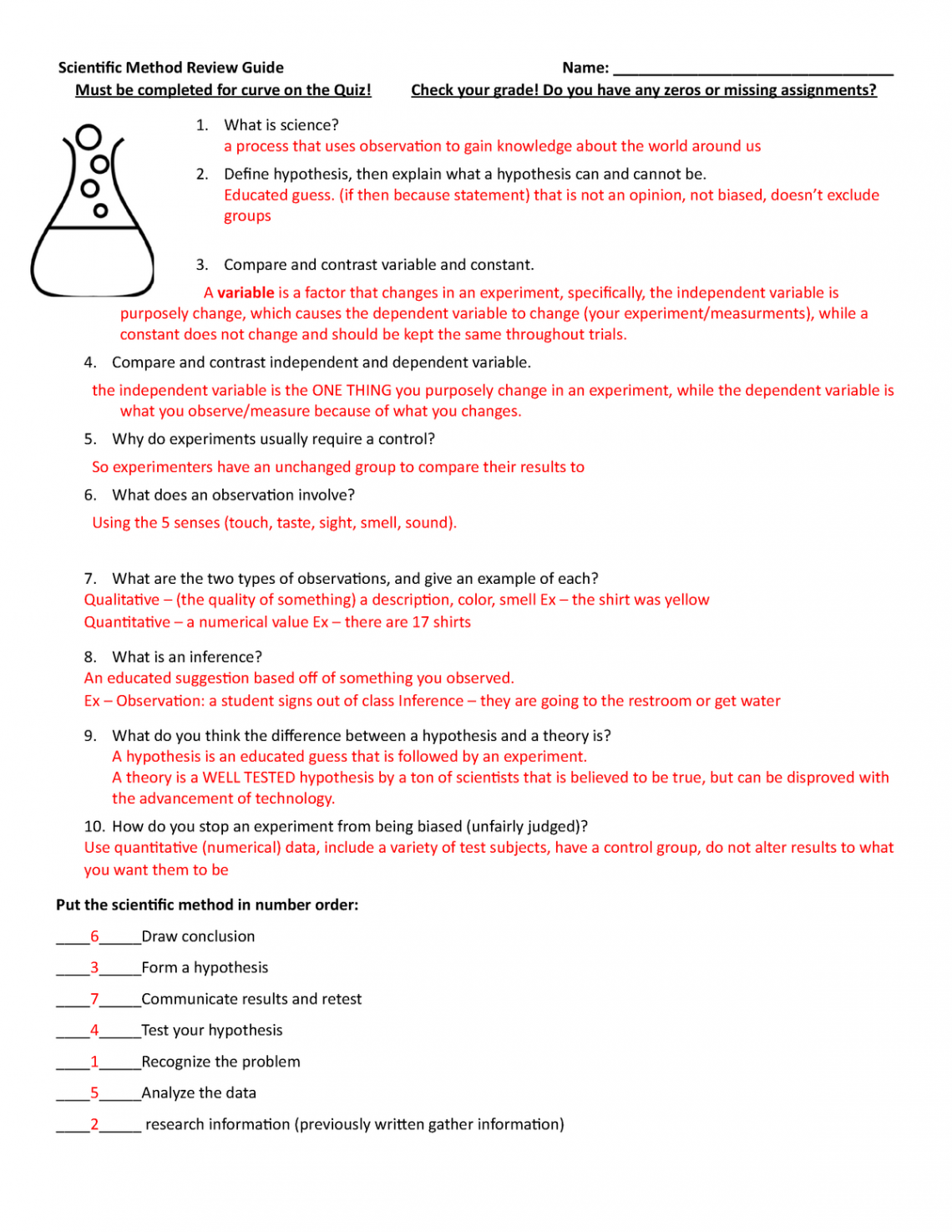 Scientific Method Review Guide Answer Key - Scientific Method