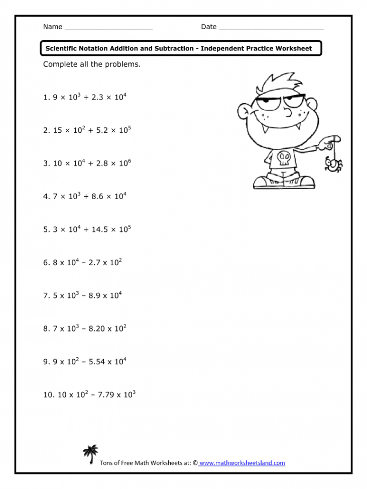 Scientific notation addition and subtraction independent practice