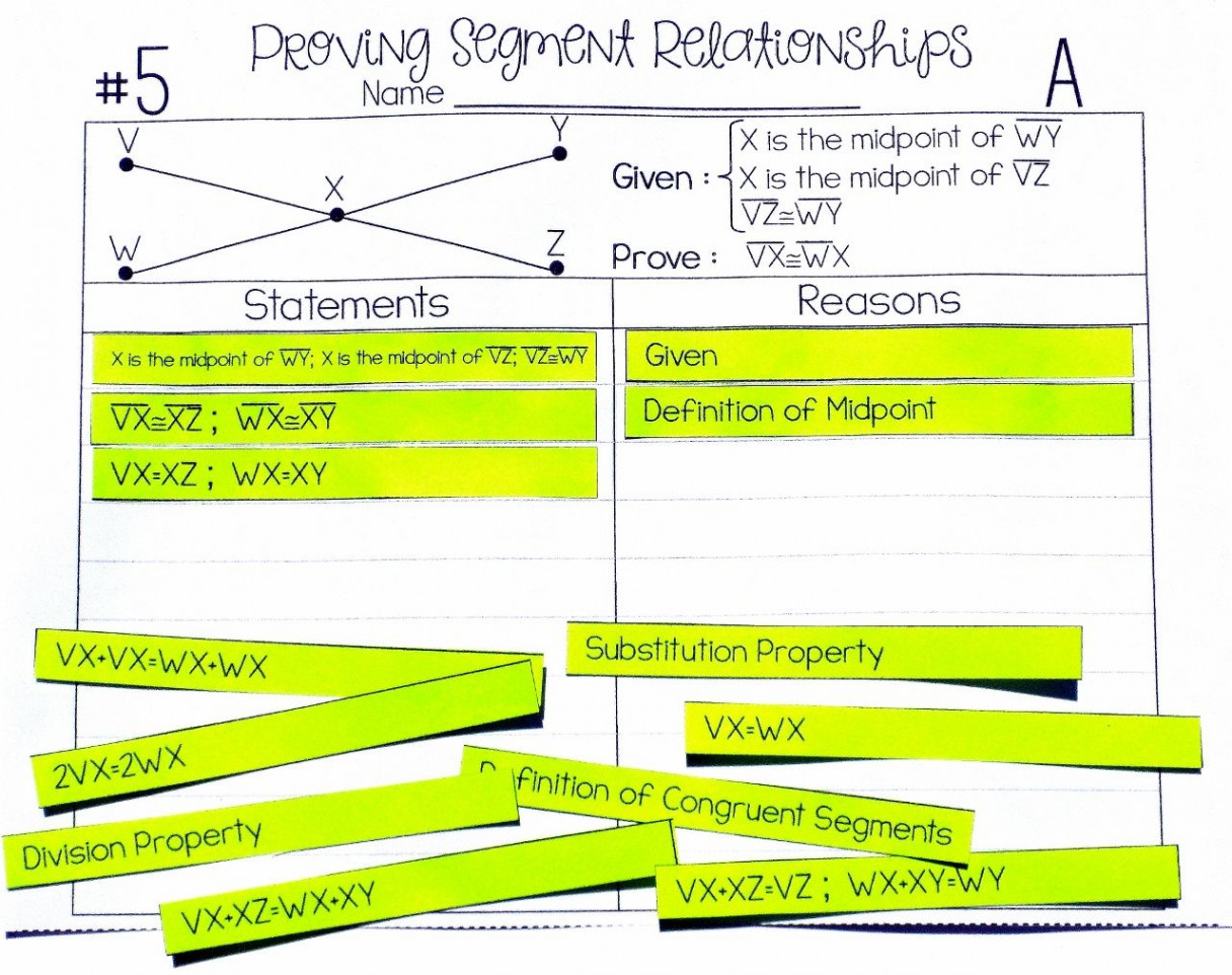 Segment Relationships Proof Activity - High School Geometry Proofs