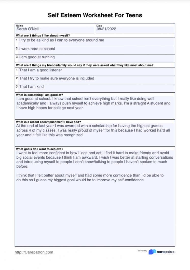 Self Esteem Worksheets For Teens & Example  Free PDF Download