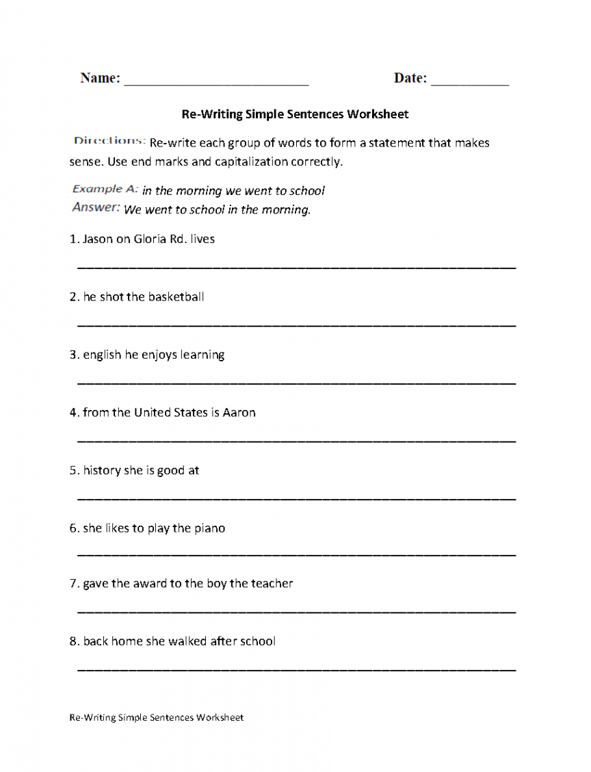 Sentences Worksheets  Simple Sentences Worksheets