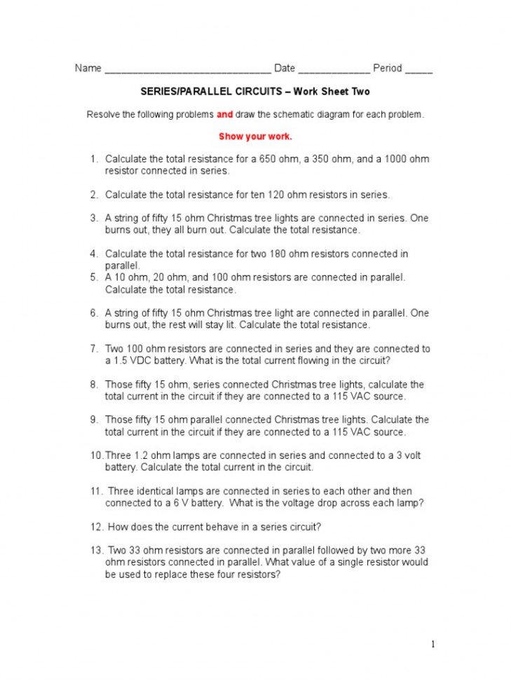 Series Parallel Circuits Worksheet   PDF  Series And Parallel