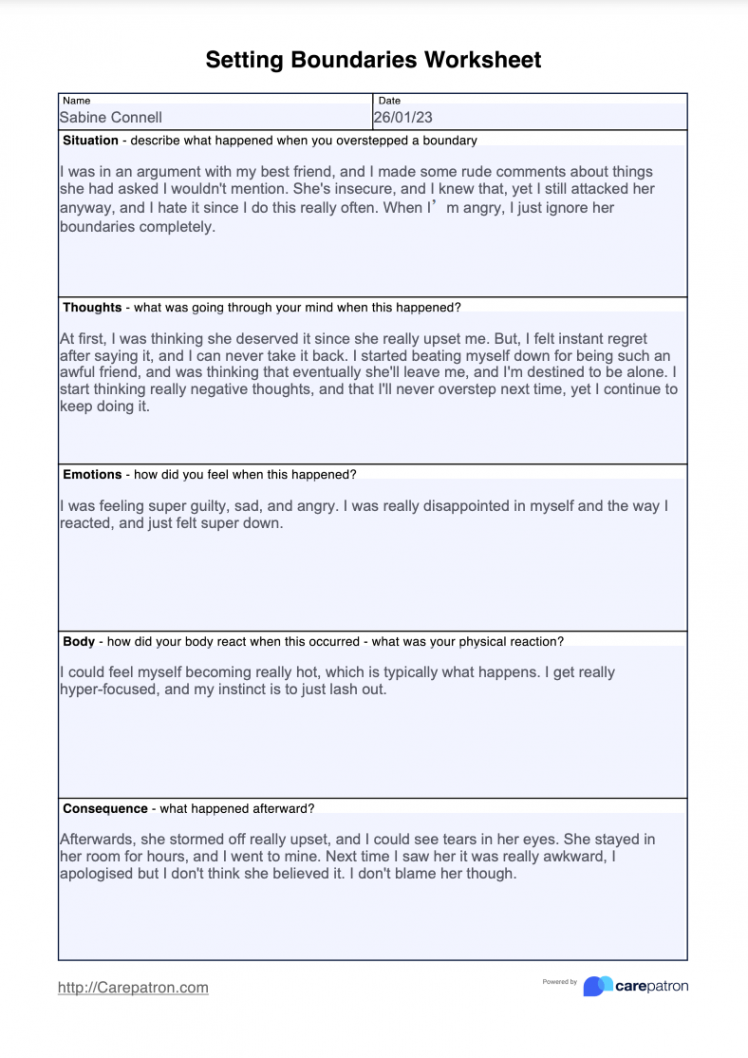 Setting Boundaries Worksheet & Example  Free PDF Download