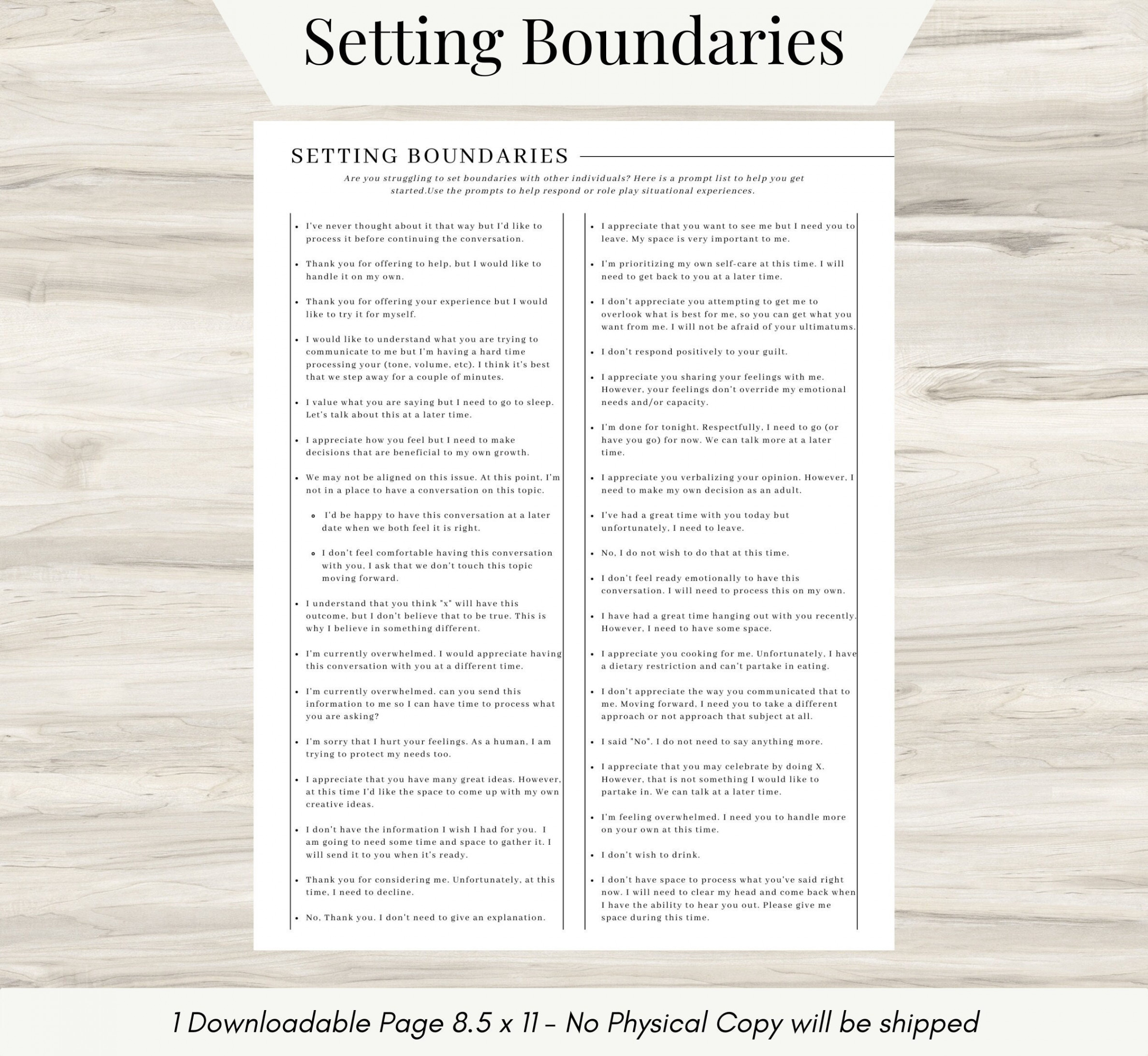 Setting Personal Boundaries Phrase List Health Resources - Etsy