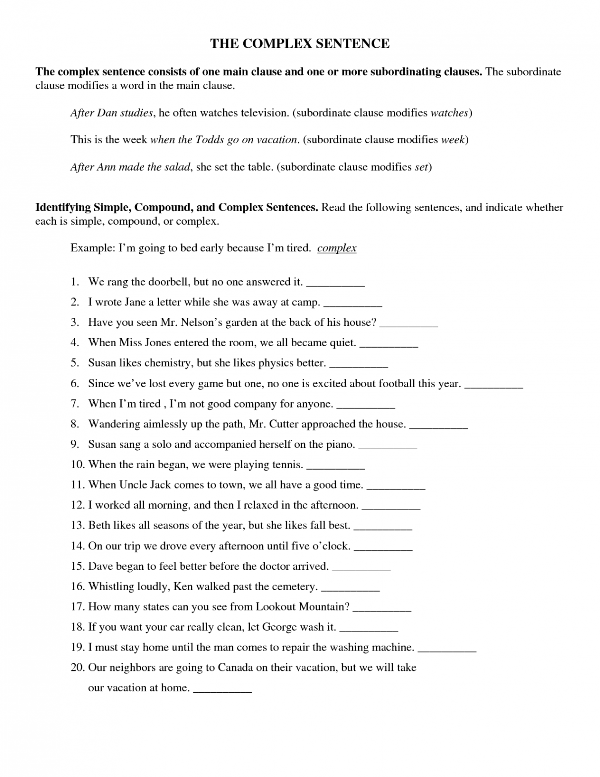 simple compound complex sentences worksheet - Yahoo Image Search