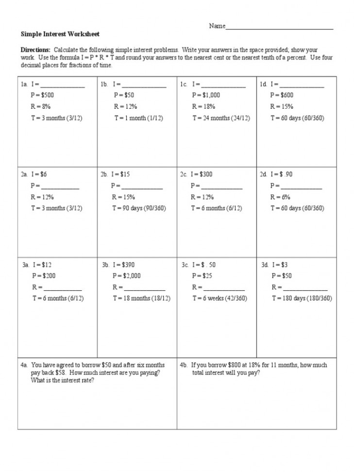 Simple Interest Worksheet  PDF