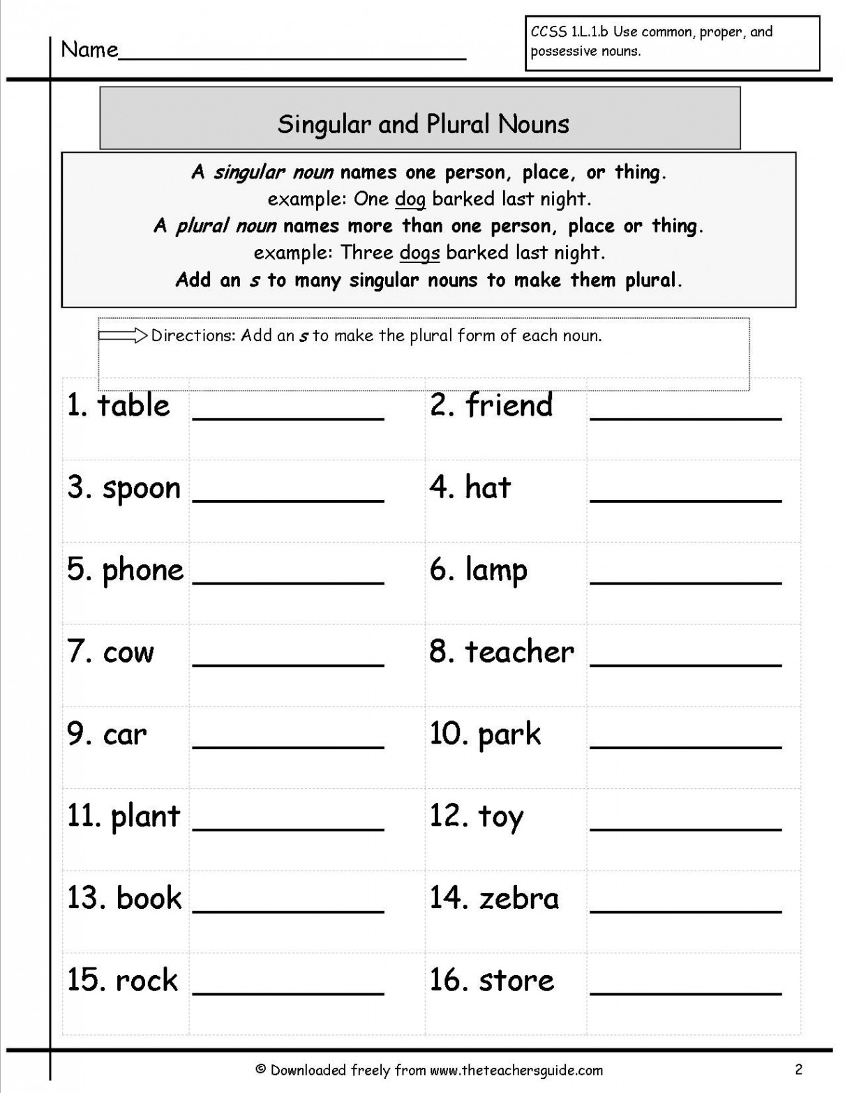 Singular and Plural Nouns Worksheets from The Teacher