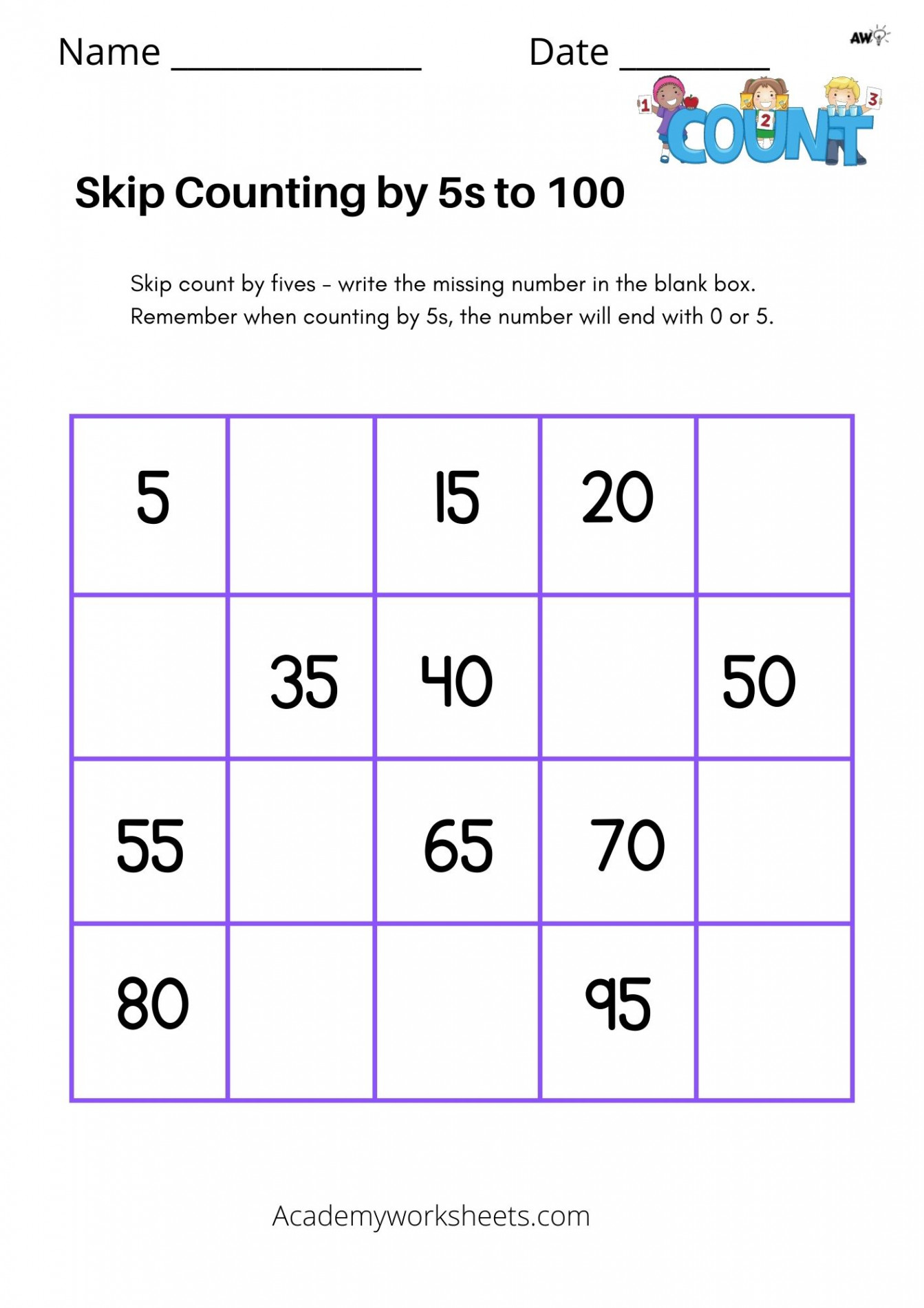 Skip Counting By  Worksheets - Academy Worksheets