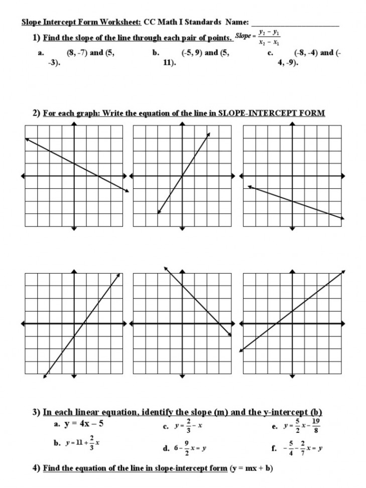 Slope and Slope Intercept Form Worksheet  PDF  Equations