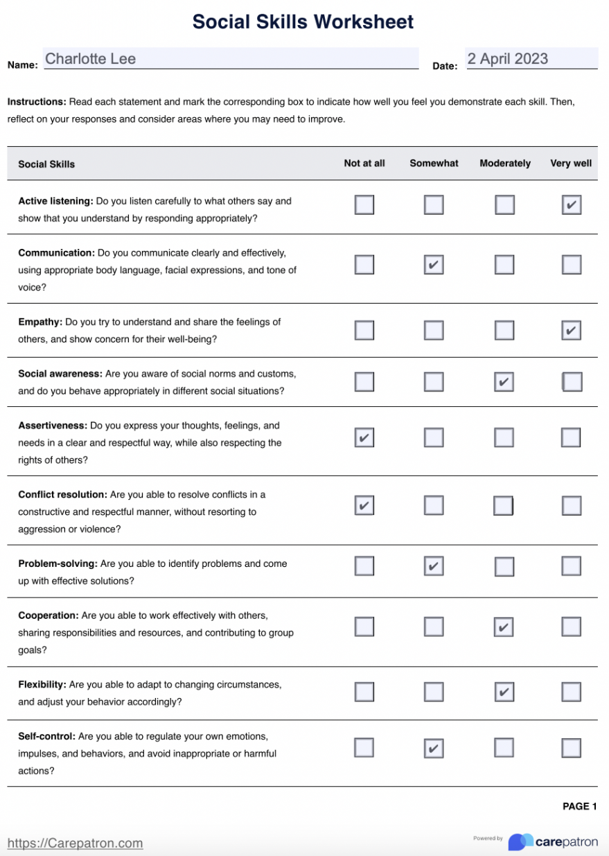 Social Skills Worksheet & Example  Free PDF Download