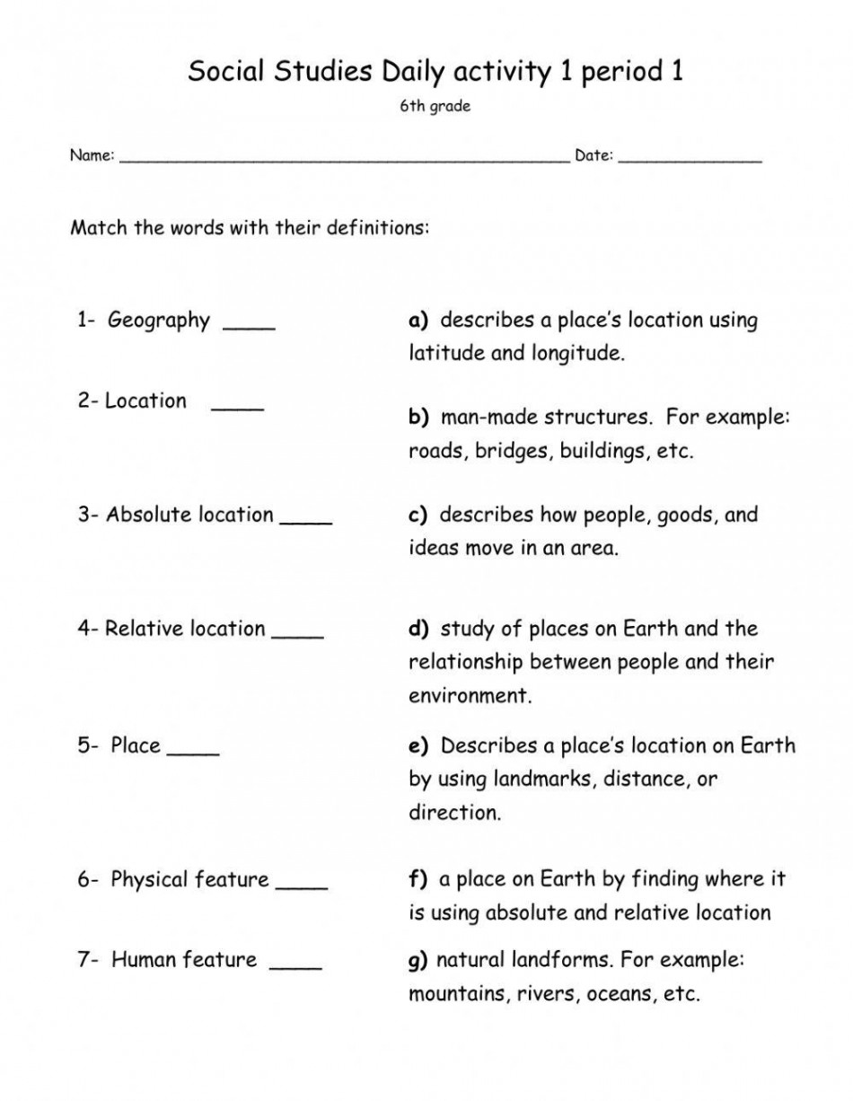 Social Studies Daily activity  period  - Grade  worksheet