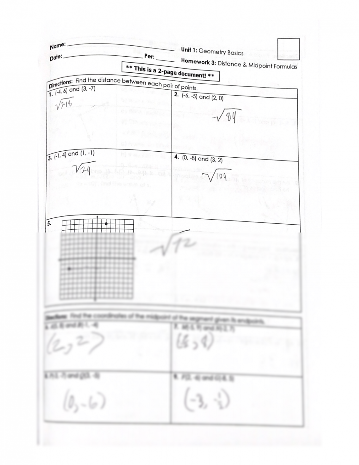 SOLUTION: Distance and Midpoint Formulas Worksheet - Studypool