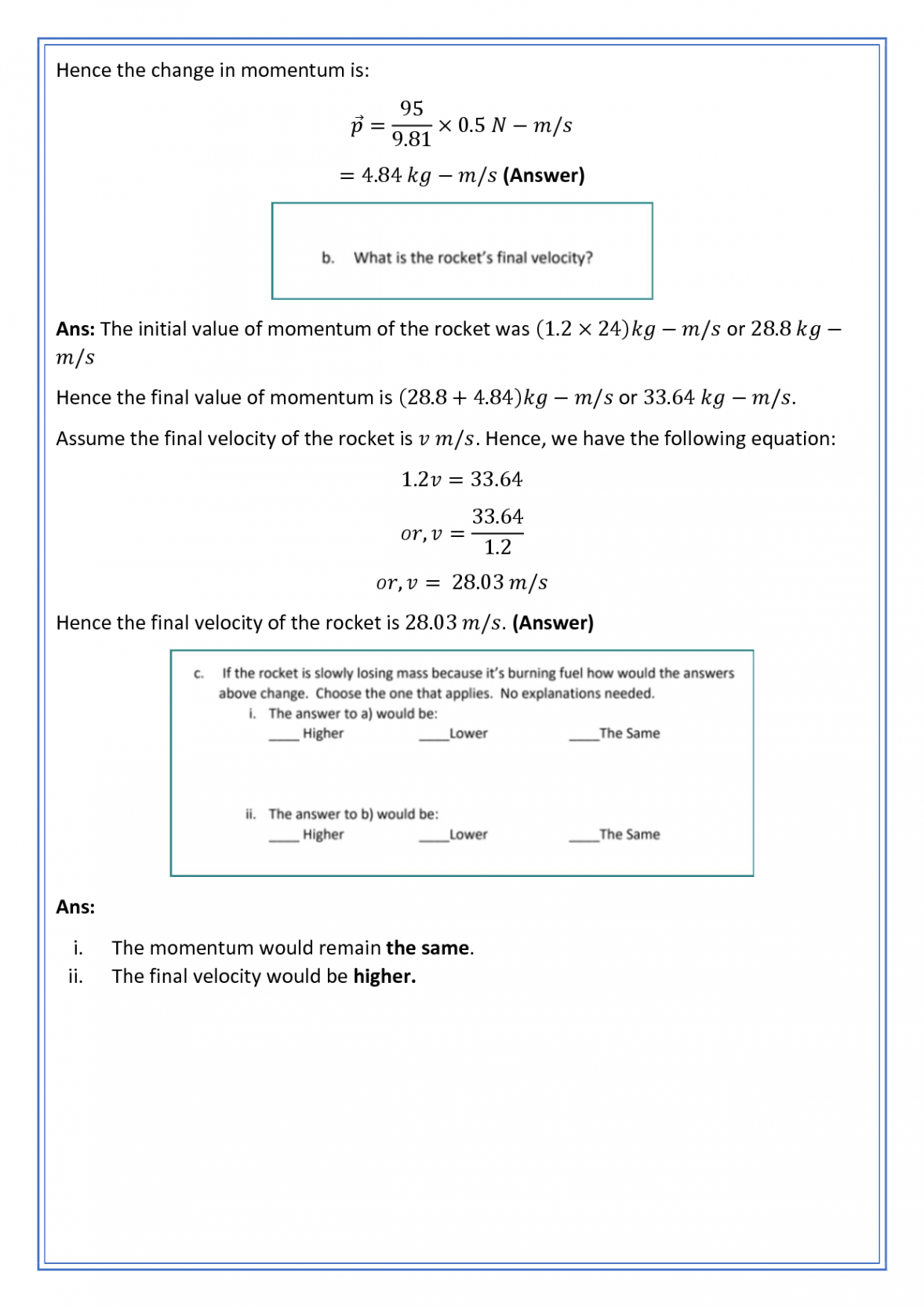 SOLUTION: Physics Momentum Problems and Answers Worksheet - Studypool